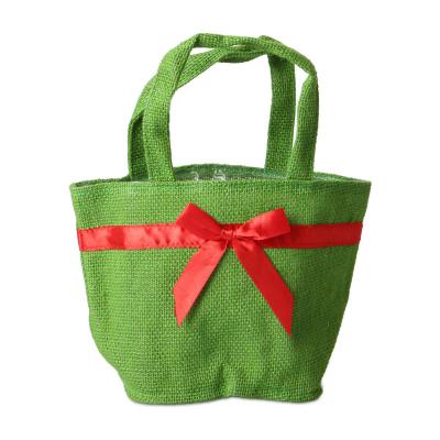 Jute-Tasche mit Henkel und Schleife grün