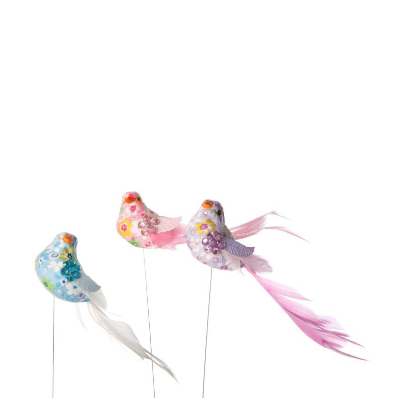 Stoff-Vogel m.Glitzersteinen farbig