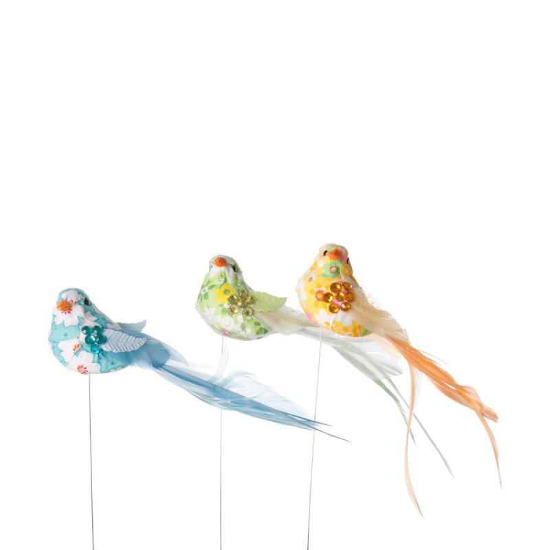 Stoff-Vogel m.Glitzersteinen farbig