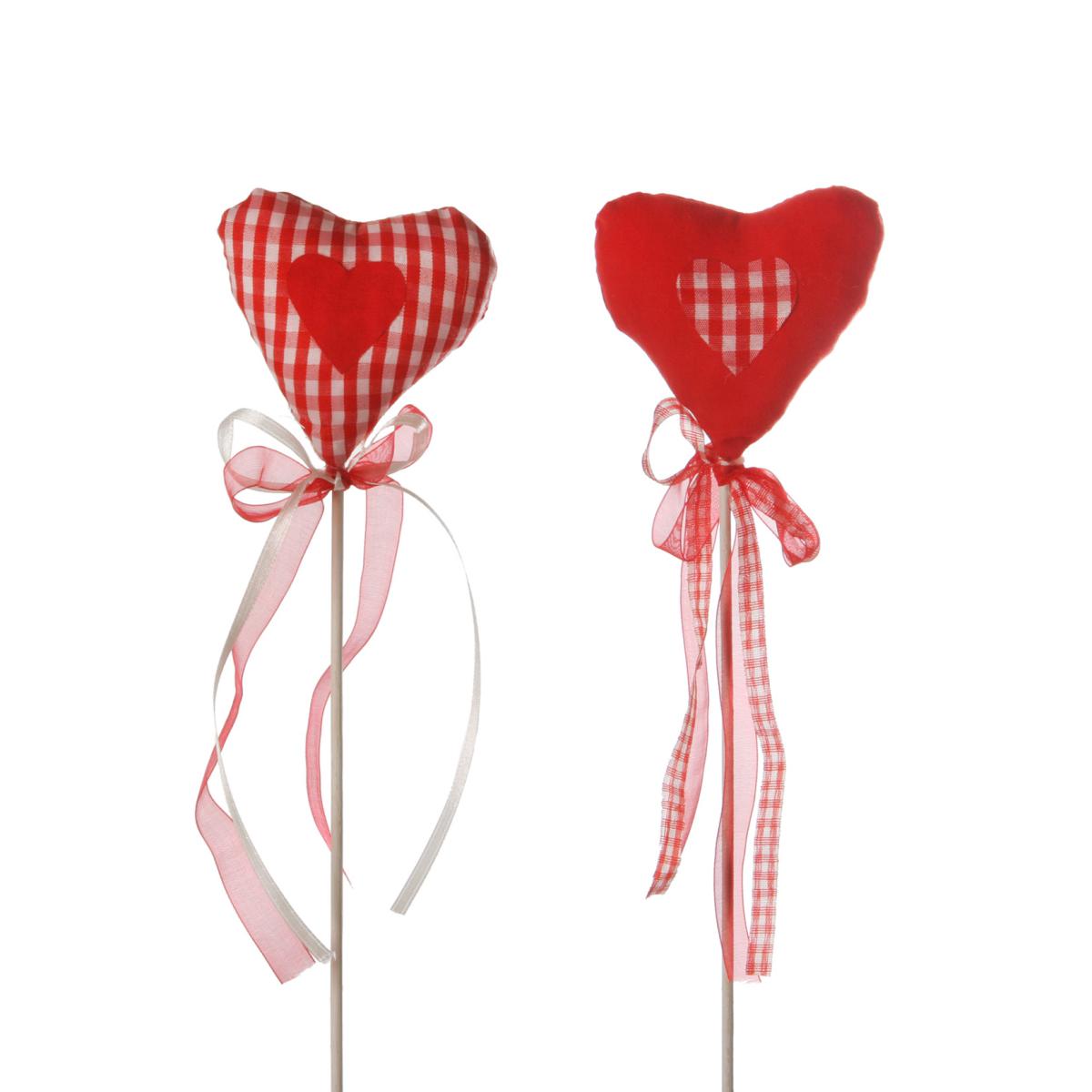 Stoff-Herz Karo am Stick Farbmix