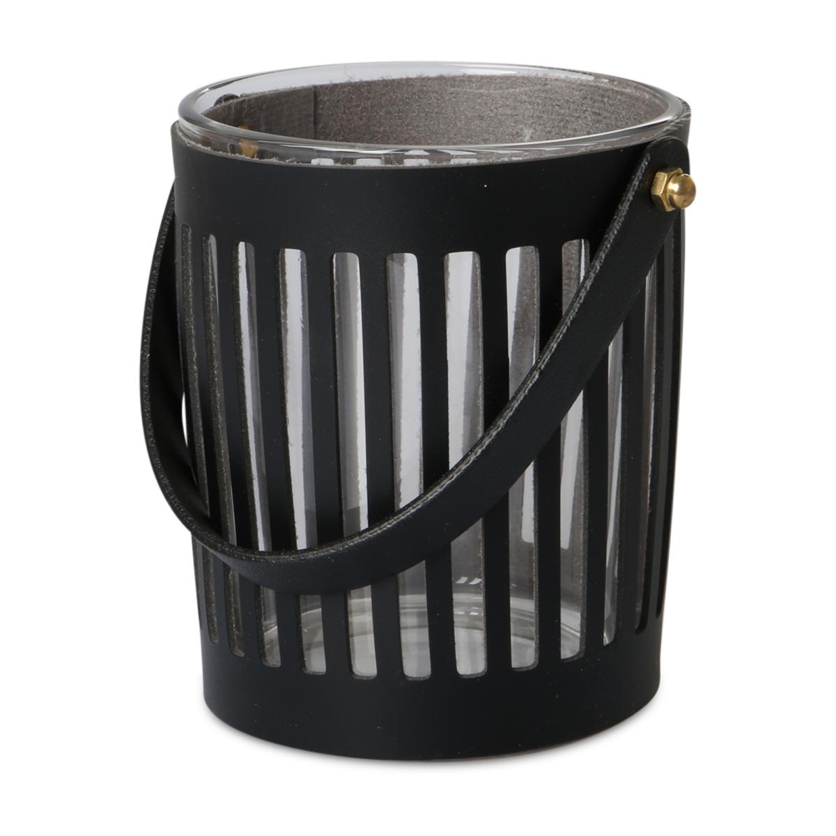 Windlicht mit Lederverkleidung schwarz