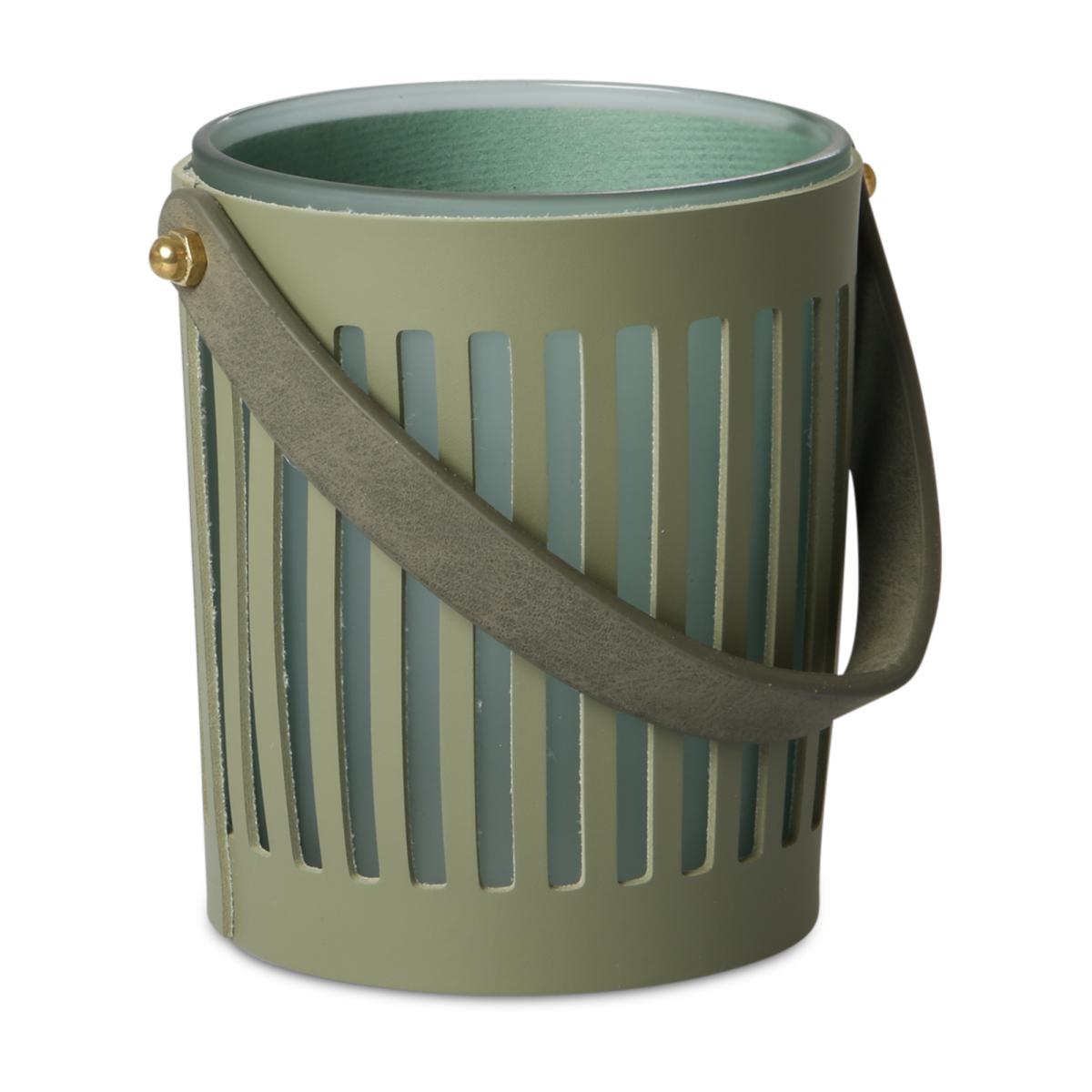 Windlicht mit Lederverkleidung grün