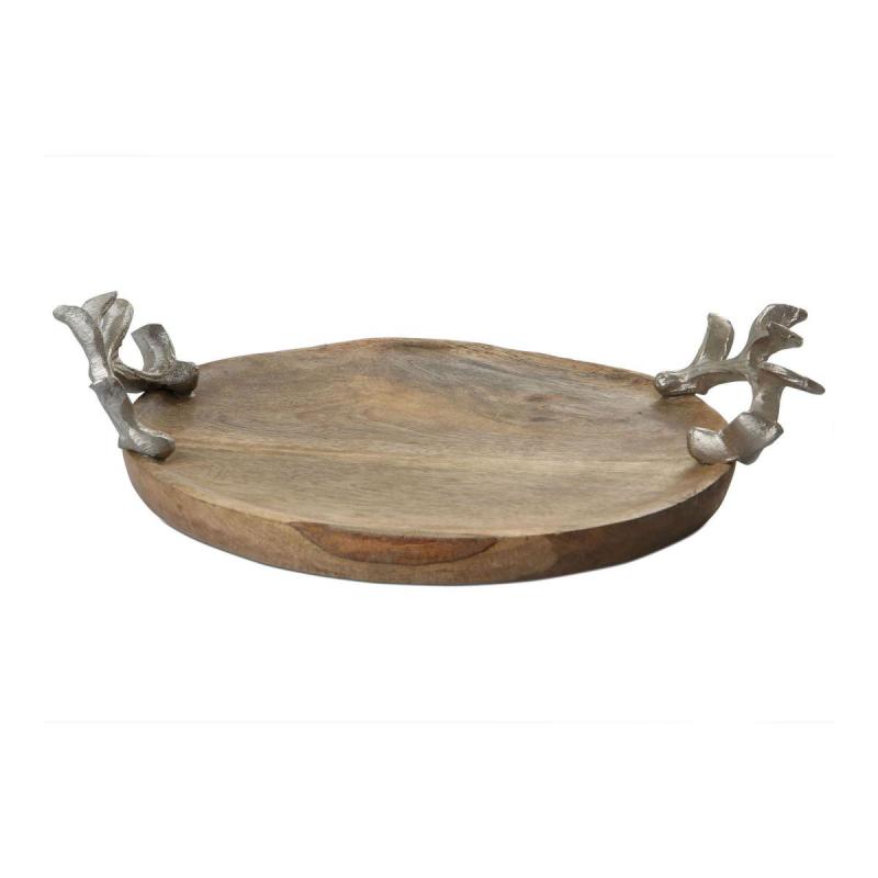 Holztablett mit Geweihgriffen