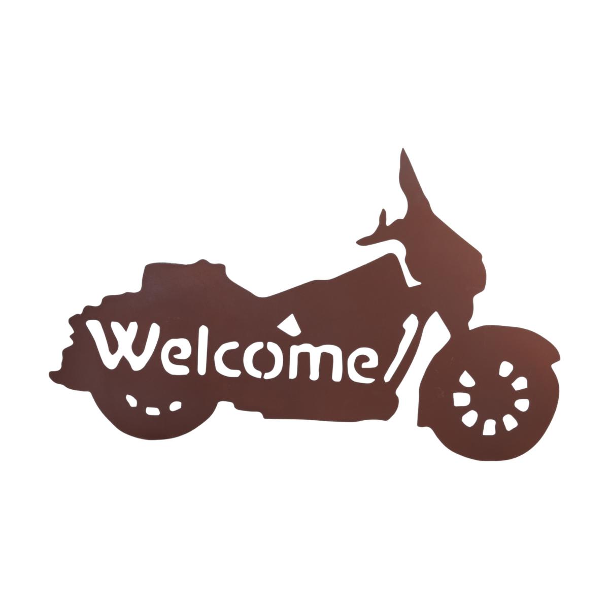 Motorrad mit Willkommen Schild