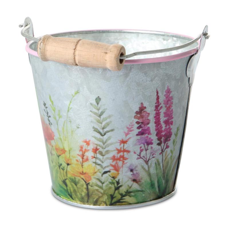 Blechkübel mit Blumenprint