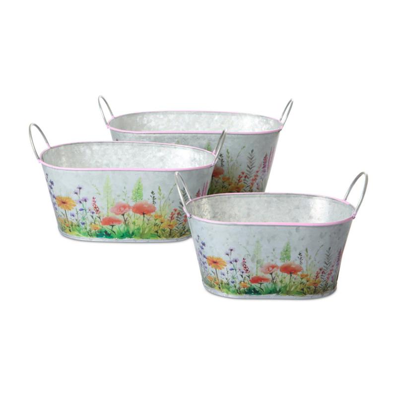 Blechgefäß oval mit Blumenprint