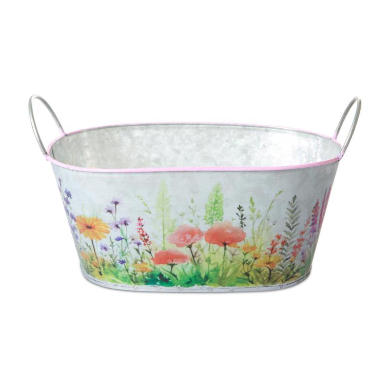 Blechgefäß oval mit Blumenprint