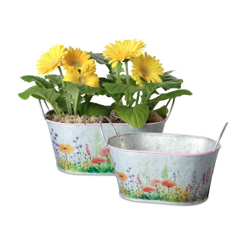 Blechgefäß oval mit Blumenprint