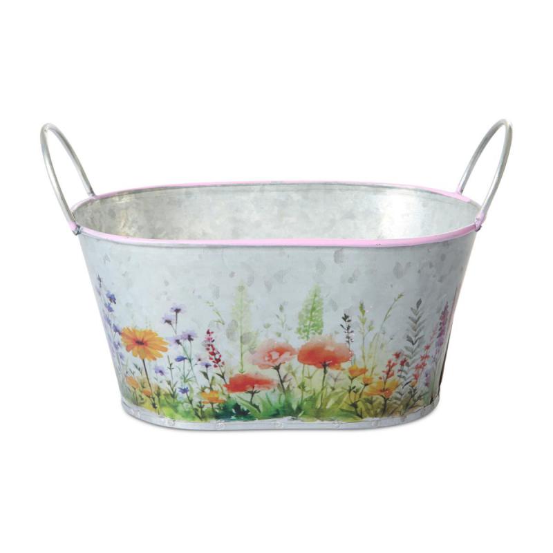 Blechgefäß oval mit Blumenprint