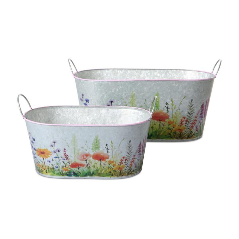 Blechgefäß oval mit Blumenprint