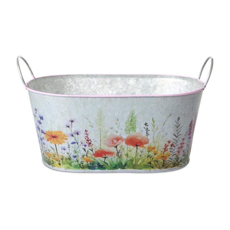 Blechgefäß oval mit Blumenprint