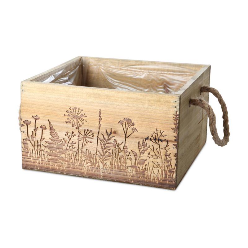 Holzkiste quadratisch mit Blumen