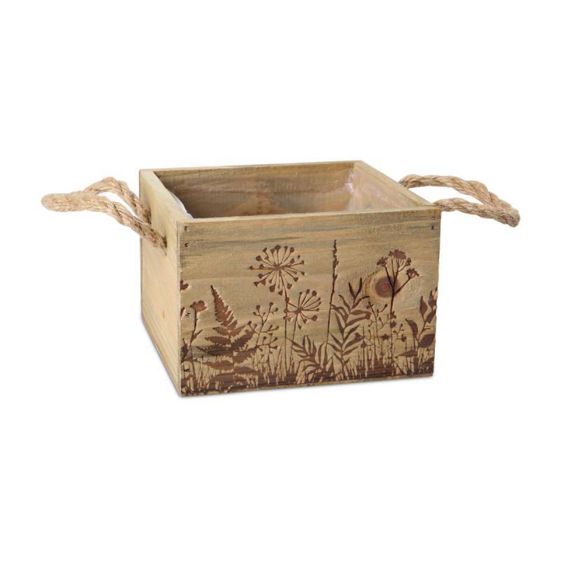 Holzkiste quadratisch mit Blumen