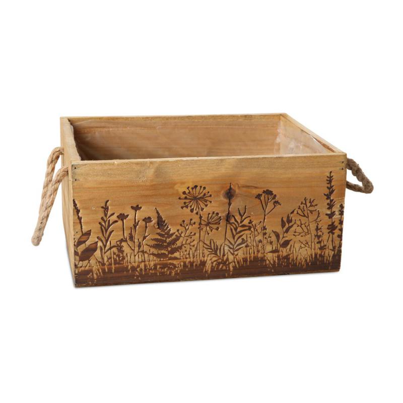 Holzkiste rechteckig mit Blumen