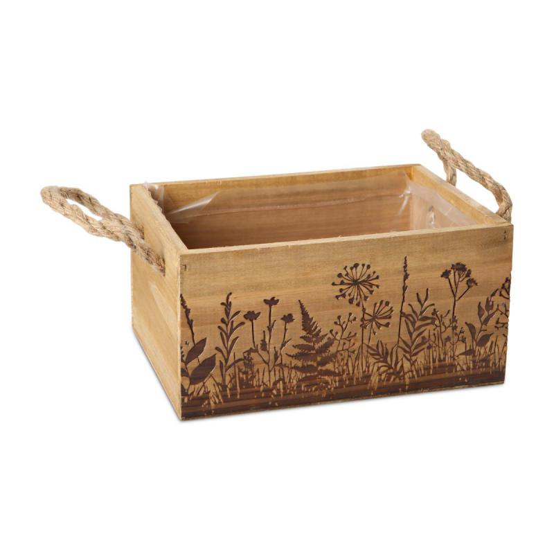 Holzkiste rechteckig mit Blumen