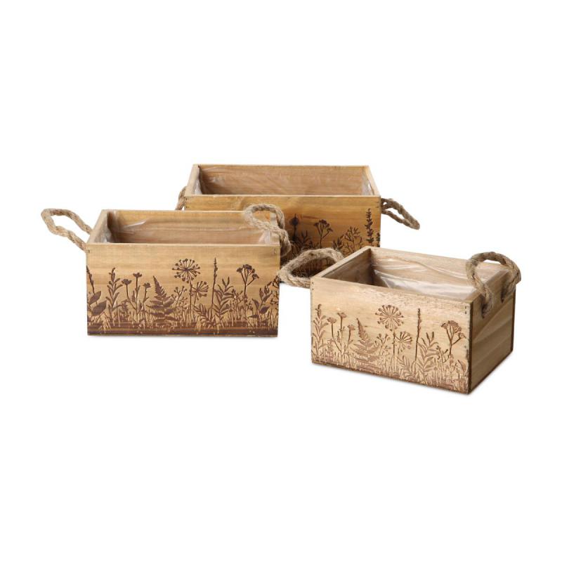 Holzkiste rechteckig mit Blumen