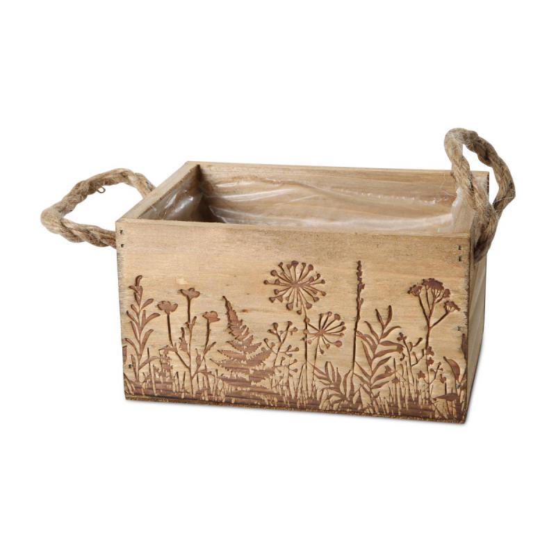 Holzkiste rechteckig mit Blumen