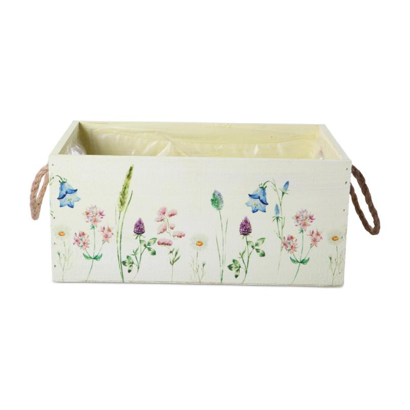 Holz-Kiste rechtecking mit Blümchen