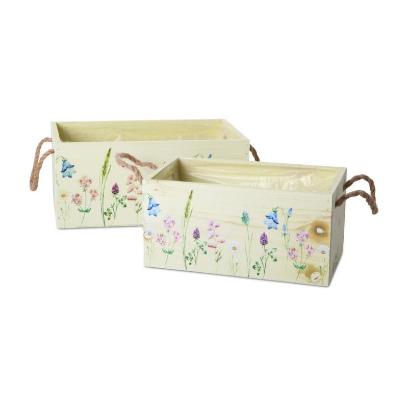 Holz-Kiste rechtecking mit Blümchen
