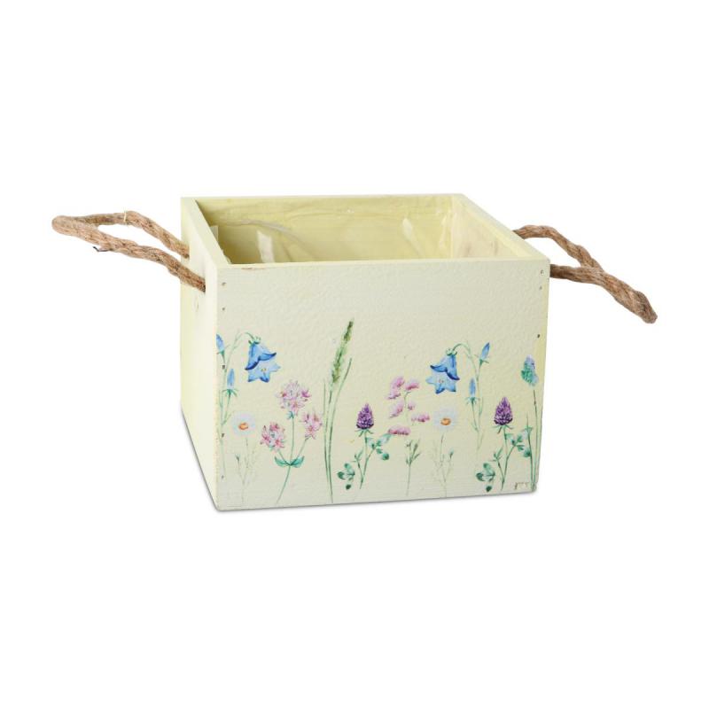 Holz-Kiste quadratisch mit Blümchen