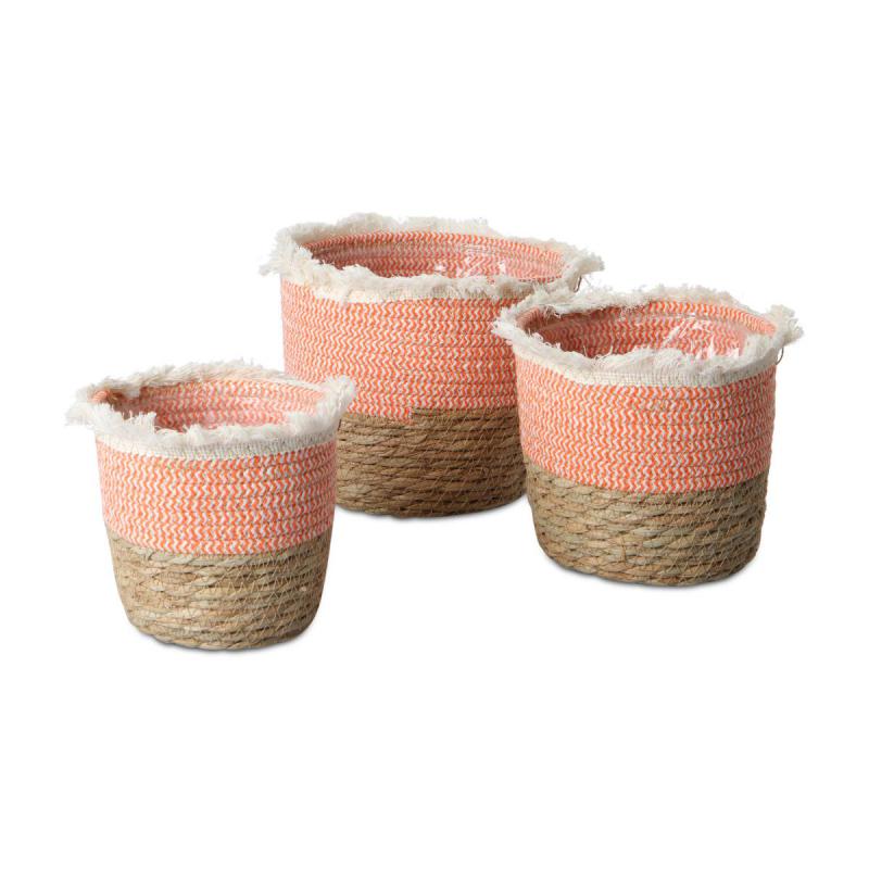 Korb-Übertopf mit Fransen orange