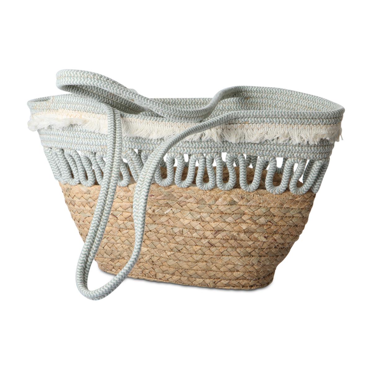 Korb-Tasche mit Fransen blau