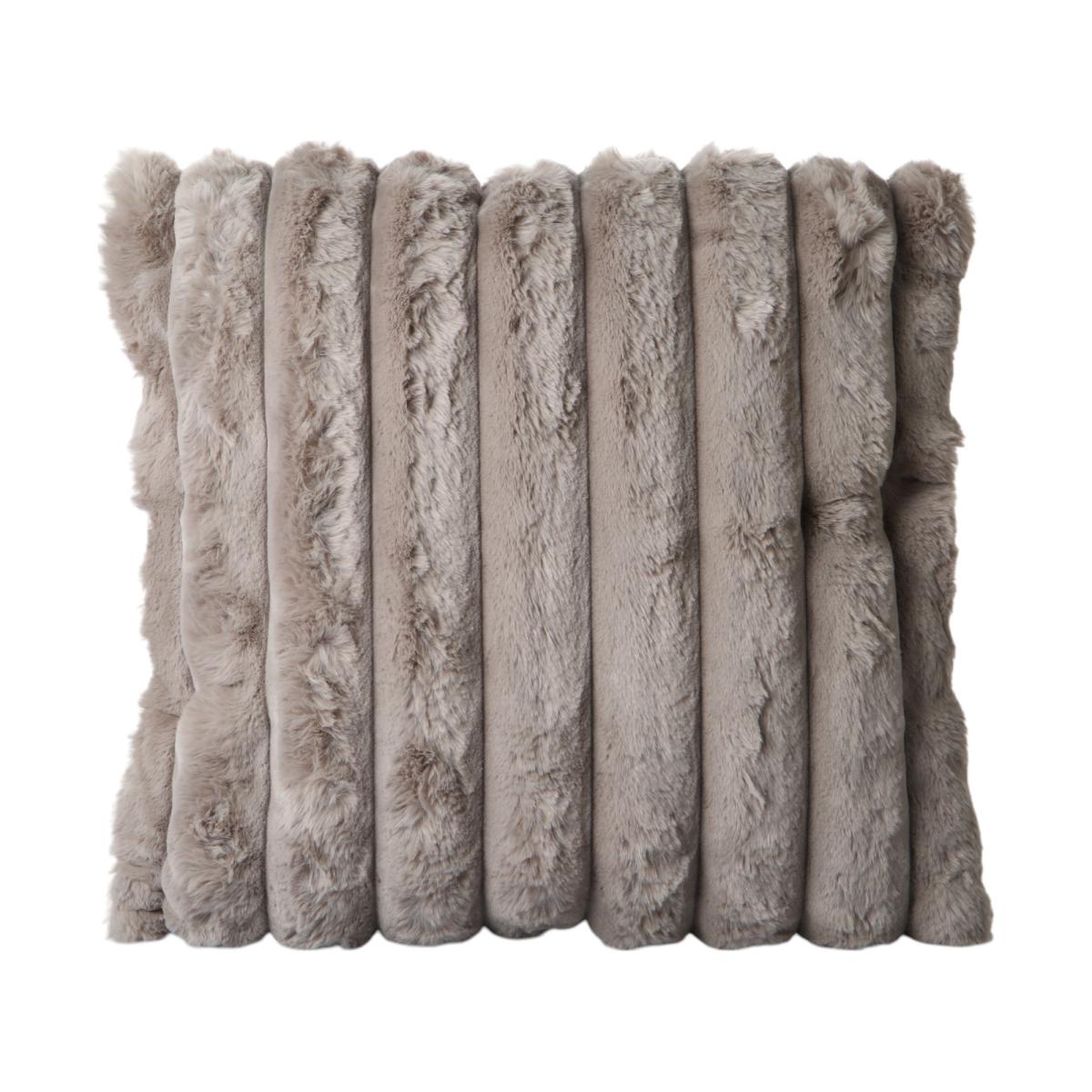 Fellkissen gestreift mit Füllung Taupe