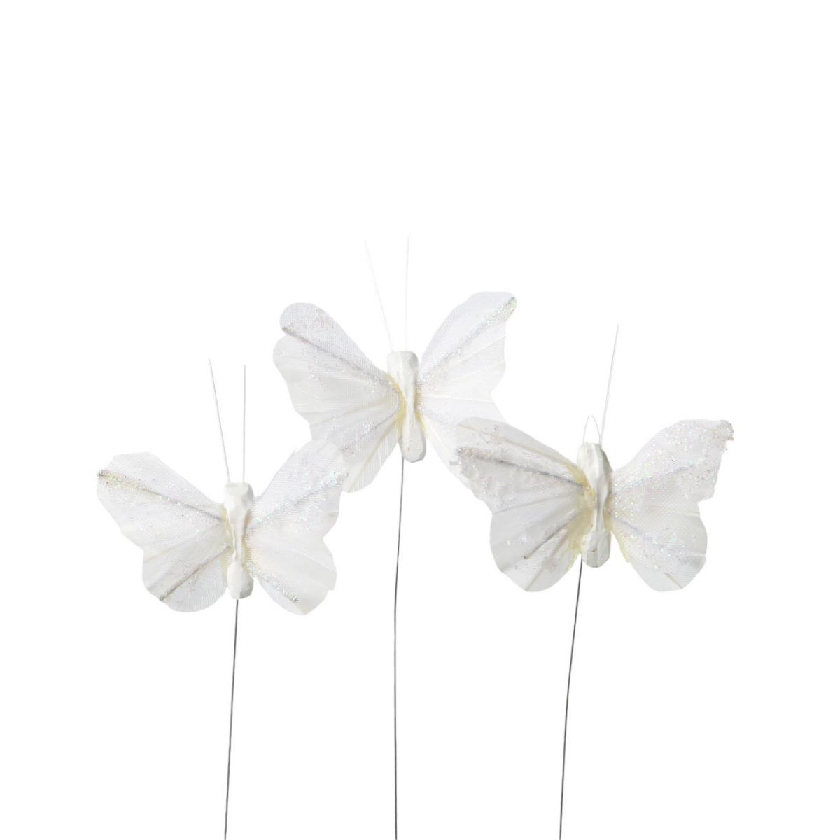 Schmetterling Feder/Glitter weiß 5cm