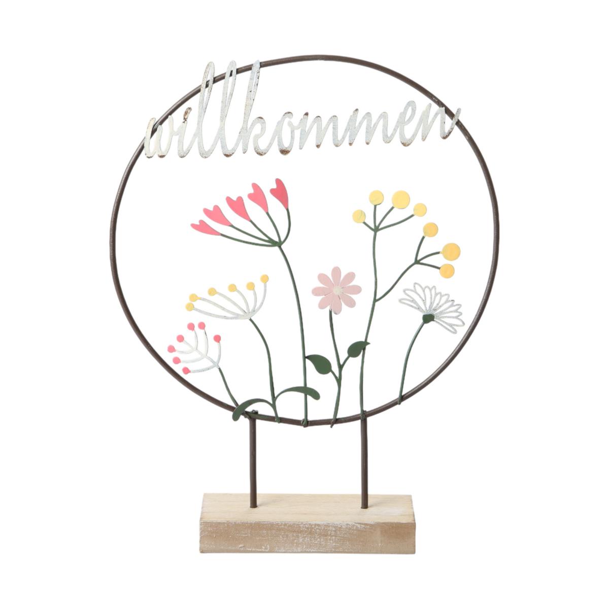Metall-Ring Wilkommen mit Blumen Aufsteller