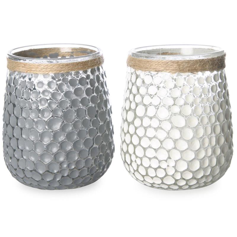 Windlicht Punkt Ornamente weiß/grau Mix