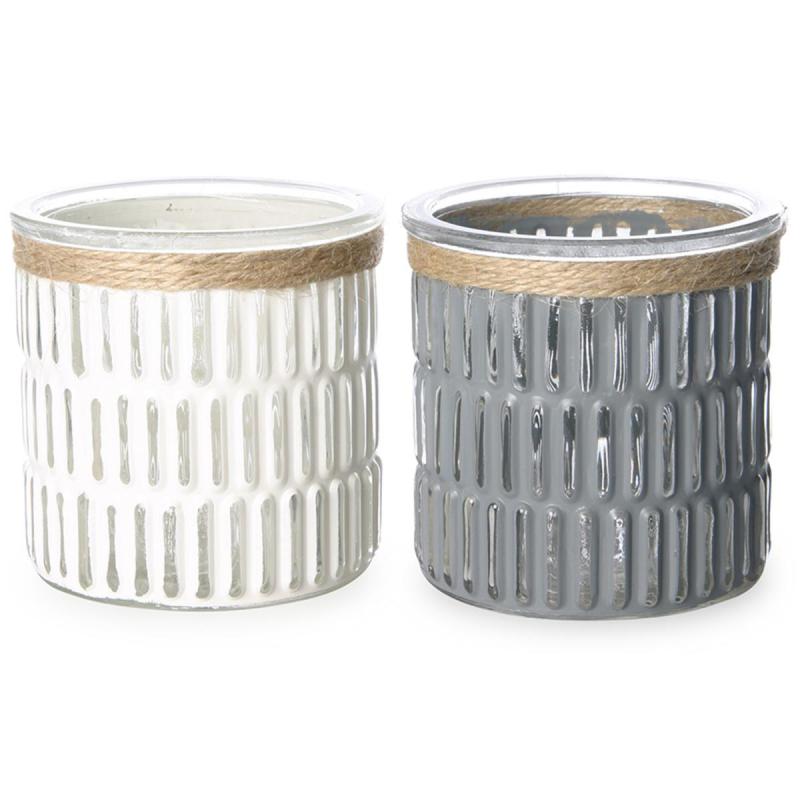 Windlicht Linien Ornamente weiß/grau Mix