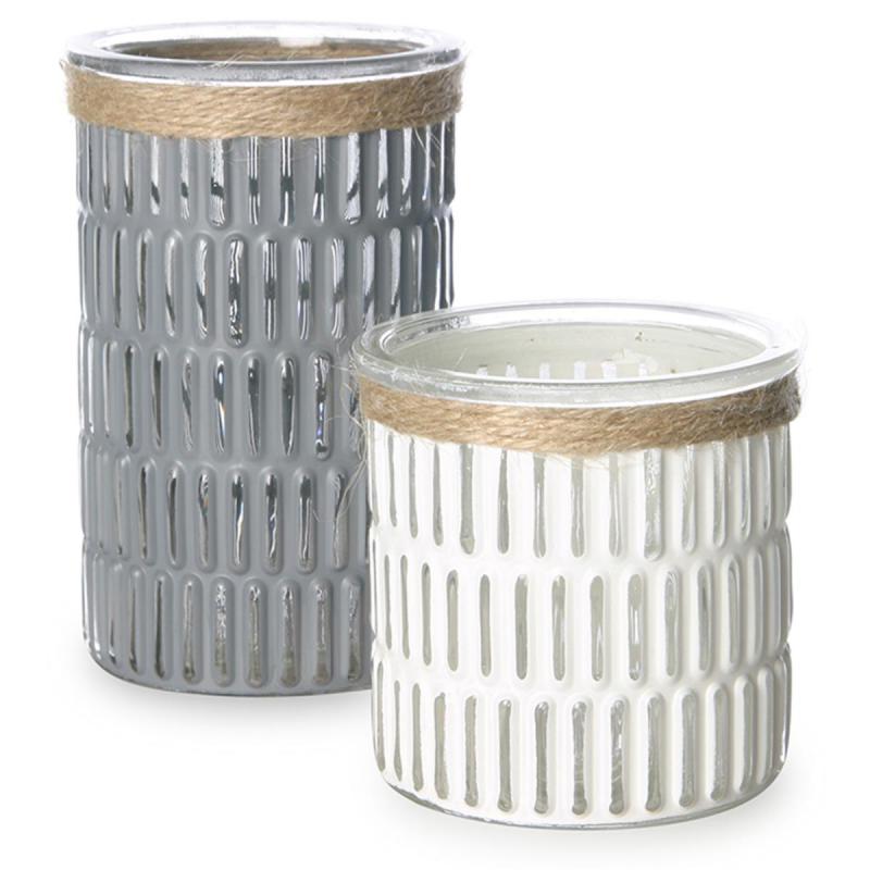 Windlicht Linien Ornamente weiß/grau Mix