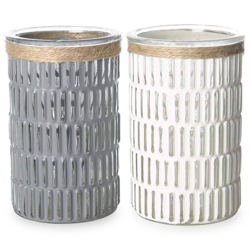 Windlicht Linien Ornamente weiß/grau Mix