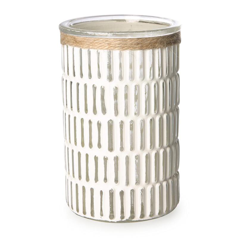 Windlicht Linien Ornamente weiß/grau Mix