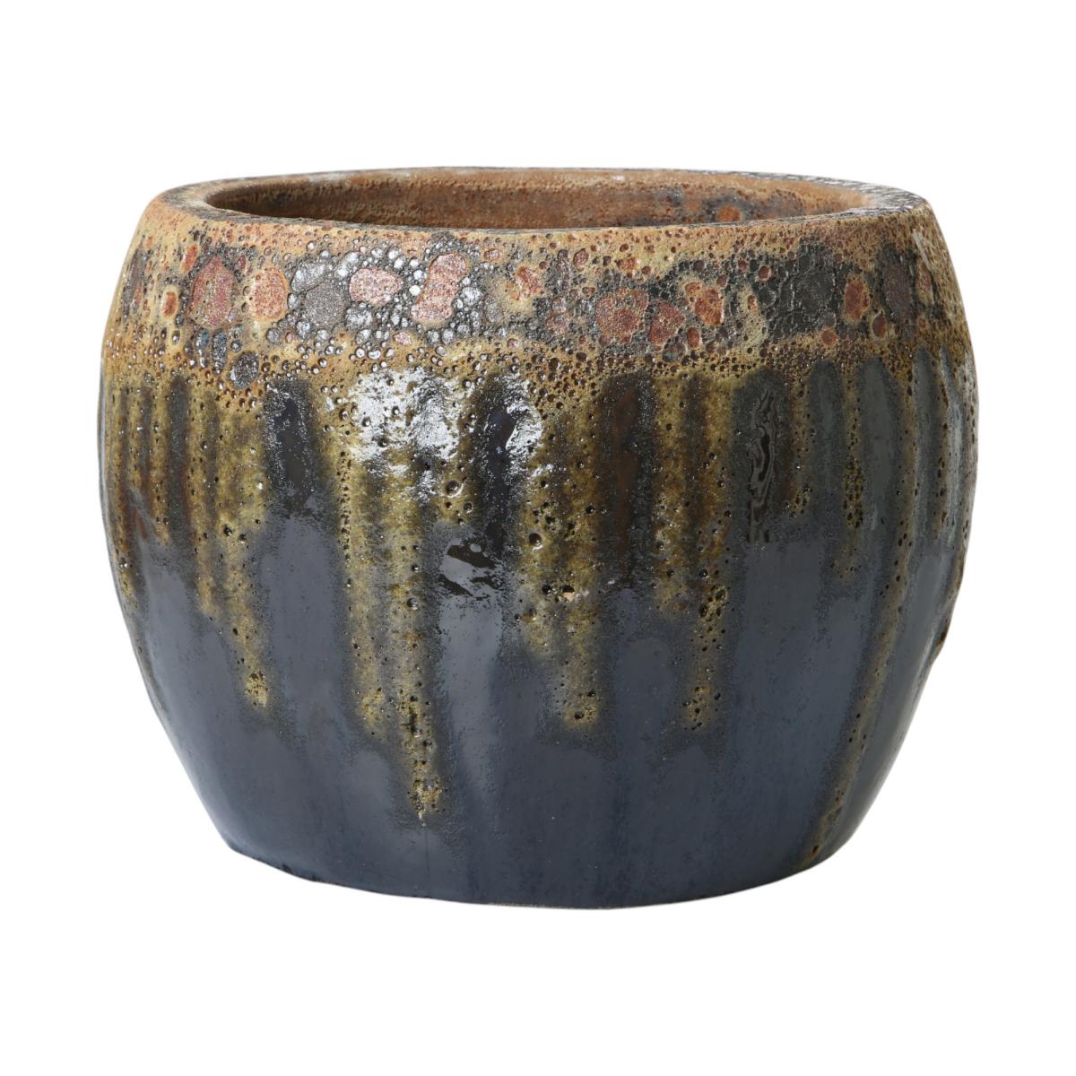 Outdoor Kübel glasiert bauchig moosgrün