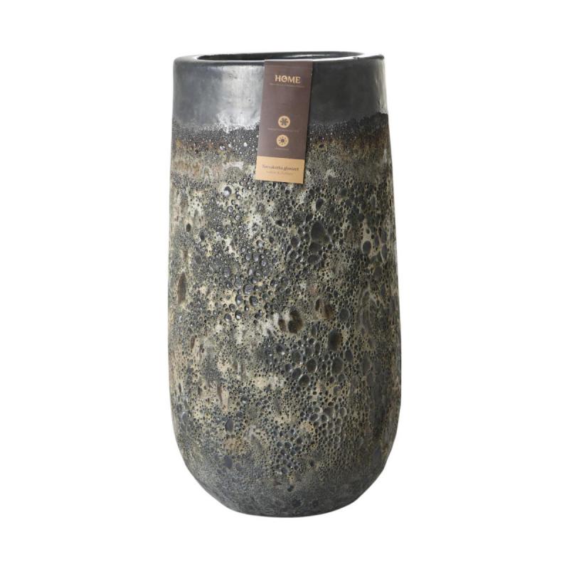 Outdoor Vase glasiert Verlauf Anthrazit
