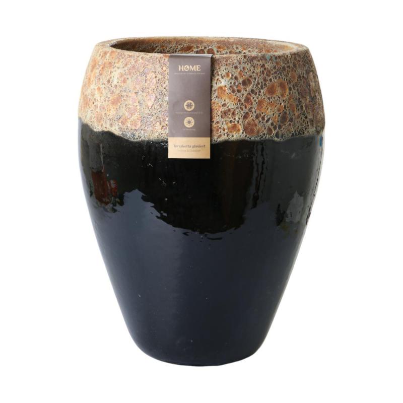 Outdoor Vase glasiert bauchig moosgrün