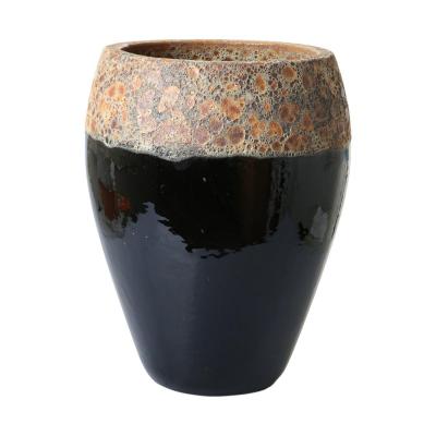 Outdoor Vase glasiert bauchig moosgrün