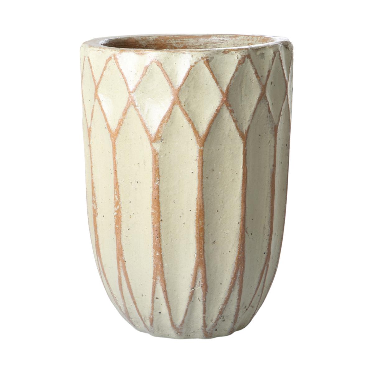 Outdoor Vase Rauten glasiert antikweiß