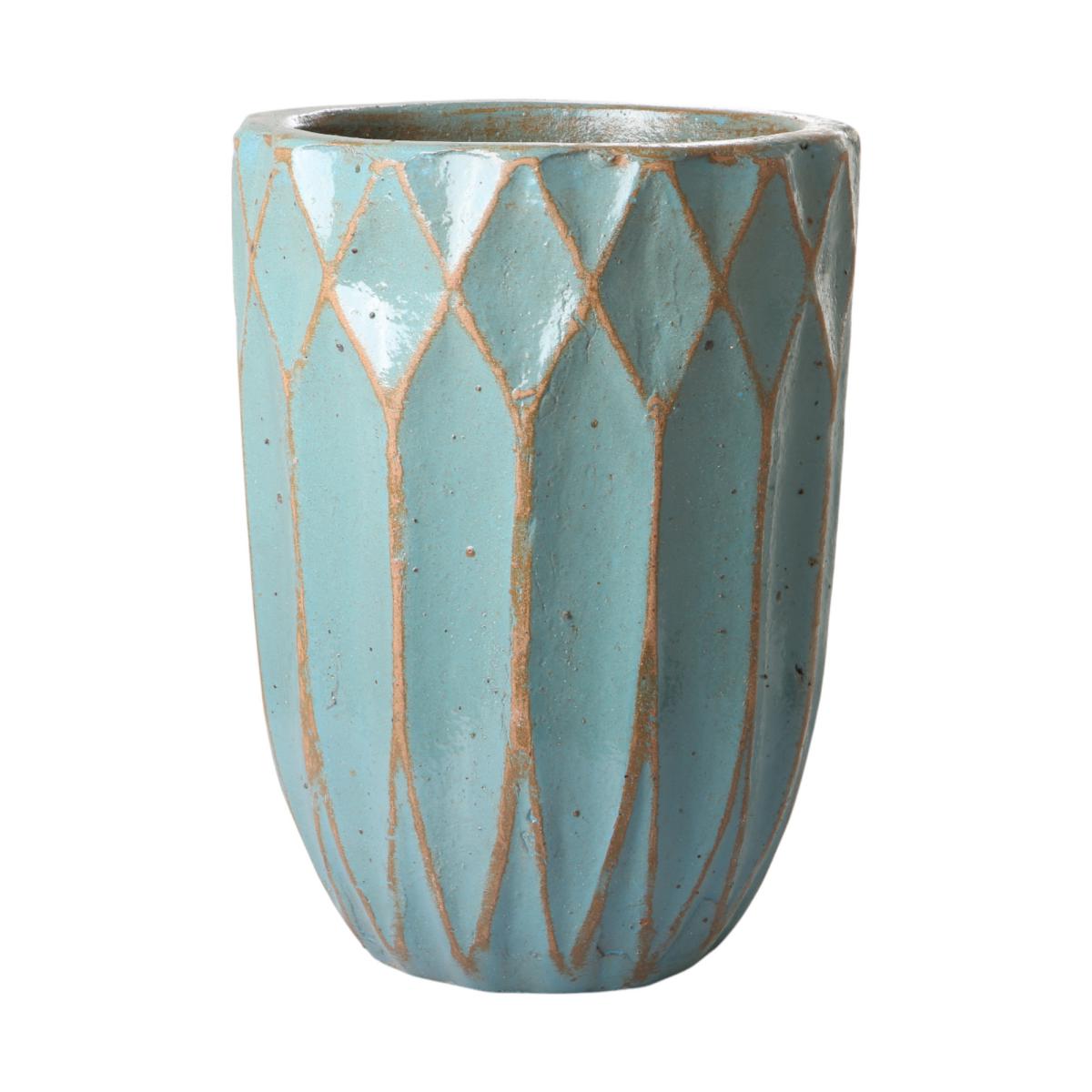 Outdoor Vase Rauten glasiert antikaqua