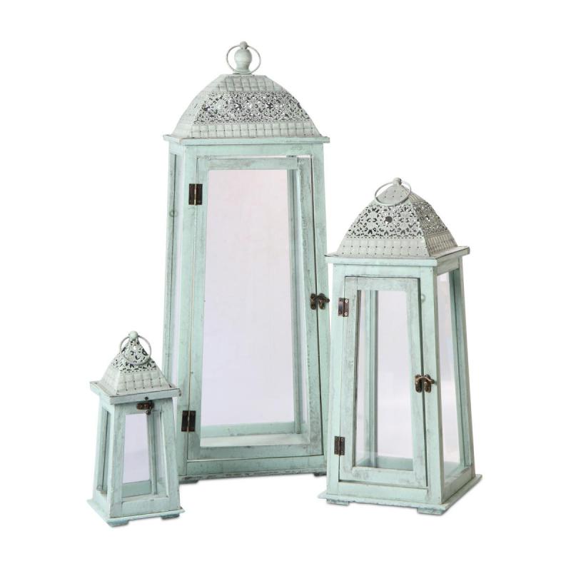 Laterne m. Metalldach Ornament grün