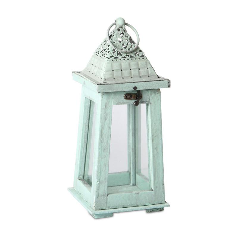 Laterne m. Metalldach Ornament grün