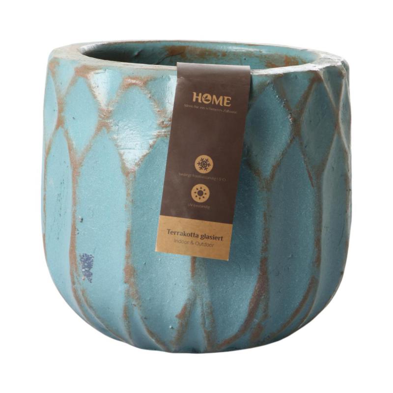 Outdoor Kübel Rauten glasiert antikaqua