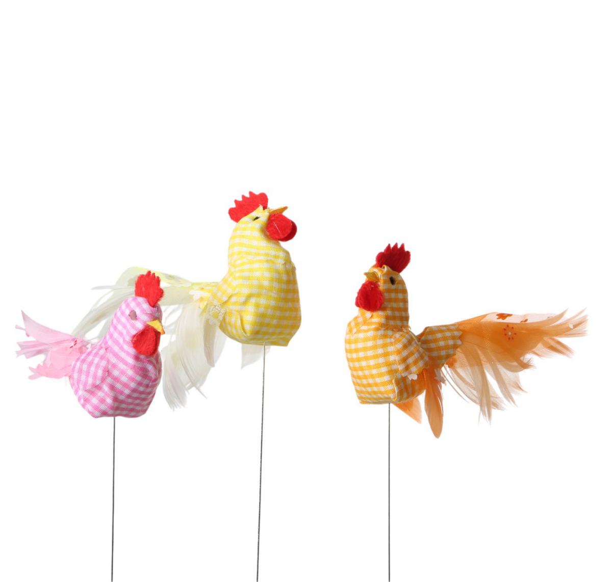 Stoff-Hahn/Henne farbig 11,25/7,5cm