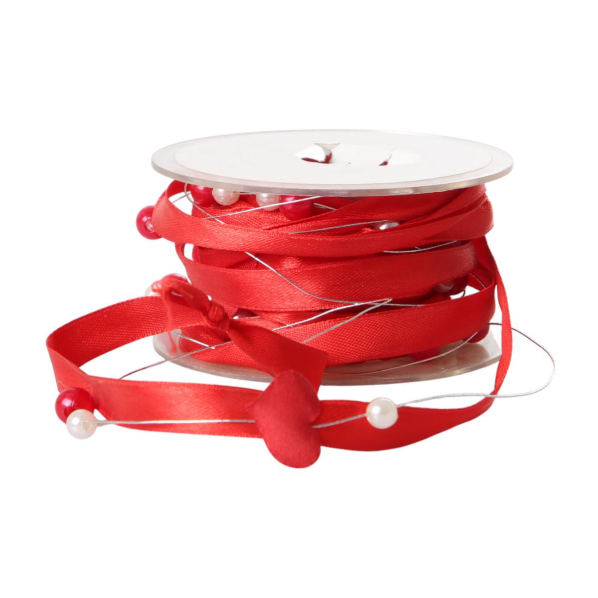 Band mit Perlen & Herzen ca. 5m rot