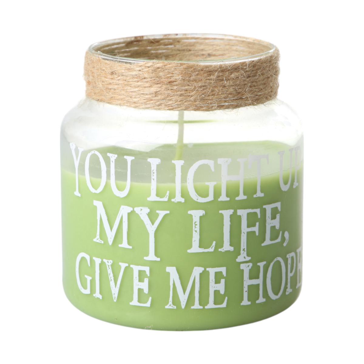 Duftkerze im Glas mit Schriftzug BD 38h grün