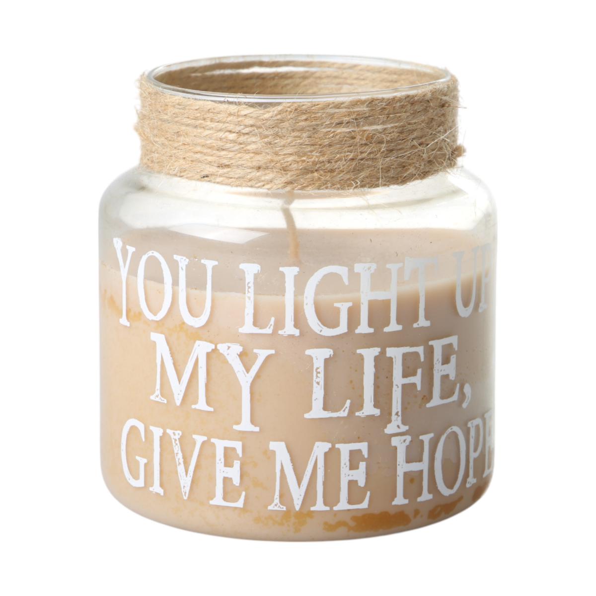 Duftkerze im Glas mit Schriftzug BD 38h hellbraun