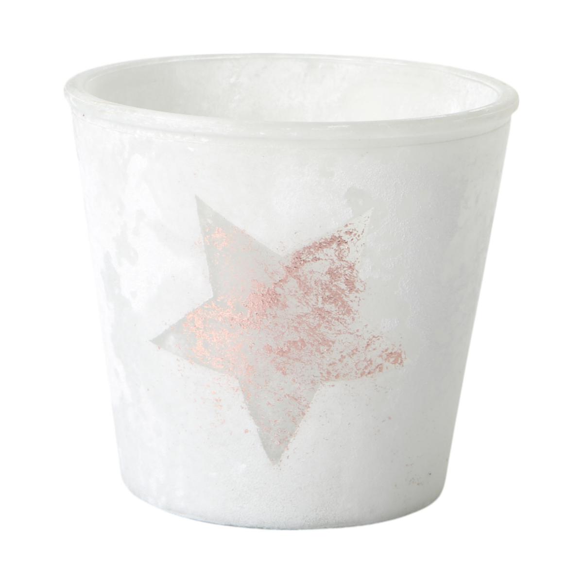 Topf frosty mit Metallic-Stern ros&eacute; f. 12er