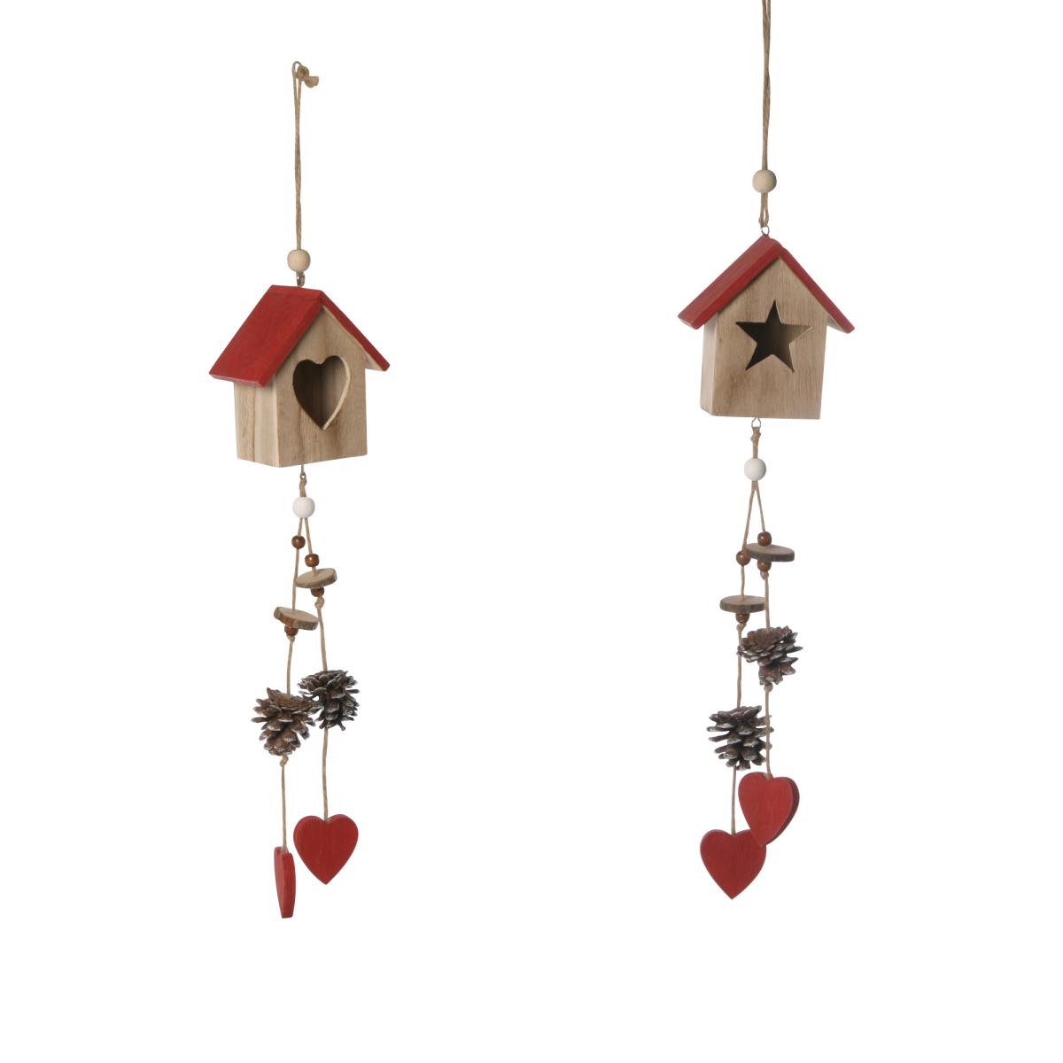 Hänger Vogelhaus Herz/Stern mit Zapfen Motivmix