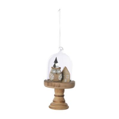 Glaskuppel auf Ständer mit Eule